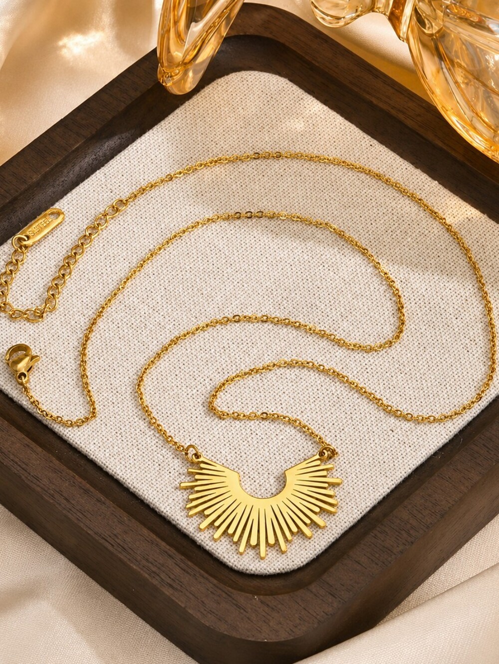 Sun Rays Necklace, 18K Gold Plated Stainless Steel Pendant, Gift-Woman Jewelry